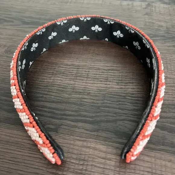 L. Erickson Evie Beaded Headband in Pink-Coral New 1"Wide - Picture 3 of 4